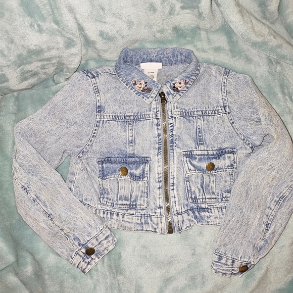 Little Lass Other - Kids Little Lass Blue Cropped Jean Jacket with Distressed Texture